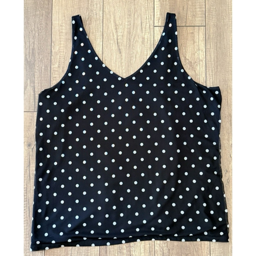 Chicos Travelers Tank‎ Top Sz 4 XXL Black White Polka Dot Sleeveless Shell